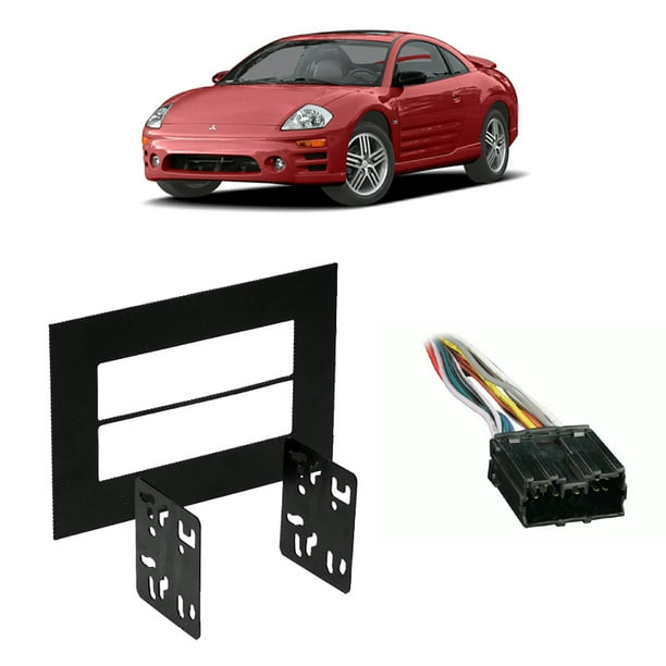 Black Double Din Stereo Dash Kit for 2002-2005 Mitsubishi Lancer and Harness